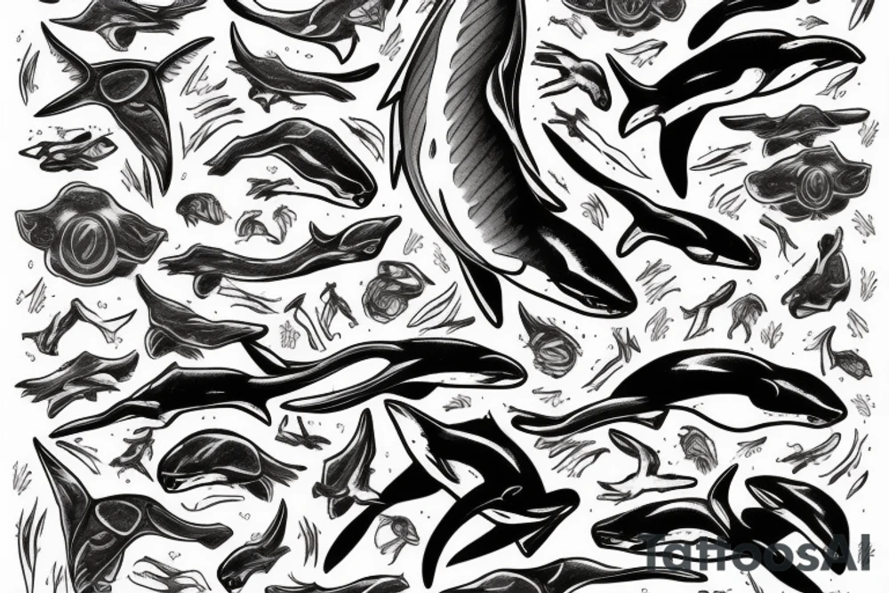 Skeleton riding orca tattoo idea