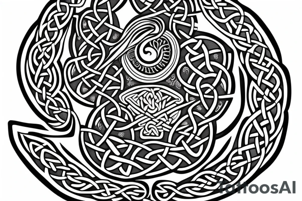 Celtic back tattoo with a unicorn motif tattoo idea