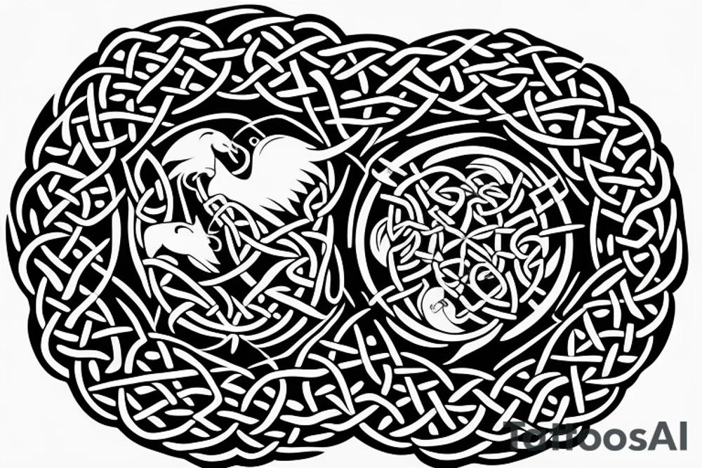 Celtic back tattoo with a unicorn motif tattoo idea
