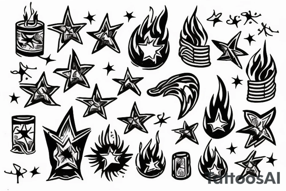 bonfire with stars tattoo idea