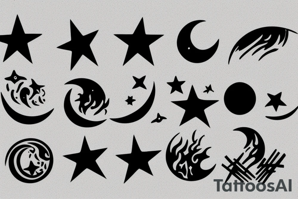 bonfire under stars and moon tattoo idea