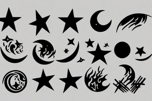 bonfire under stars and moon tattoo idea