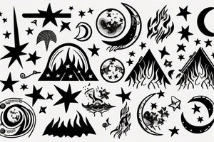 bonfire under stars and moon tattoo idea