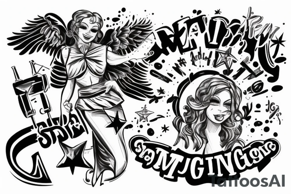 A smiling angel with a machine gun tattoo idea