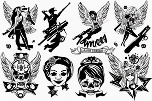 A smiling angel with a machine gun tattoo idea
