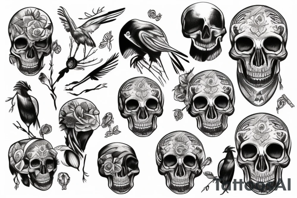 Crow on the skull tattoo idea