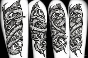 Snake around the flower and an arrow tattoo idea