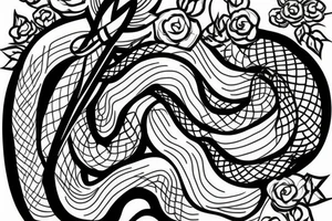 Snake around the flower and an arrow tattoo idea
