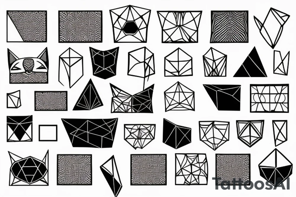 Geometric abstraction with a cat without filling tattoo idea Geometric abstraction with a cat without filling tattoo idea