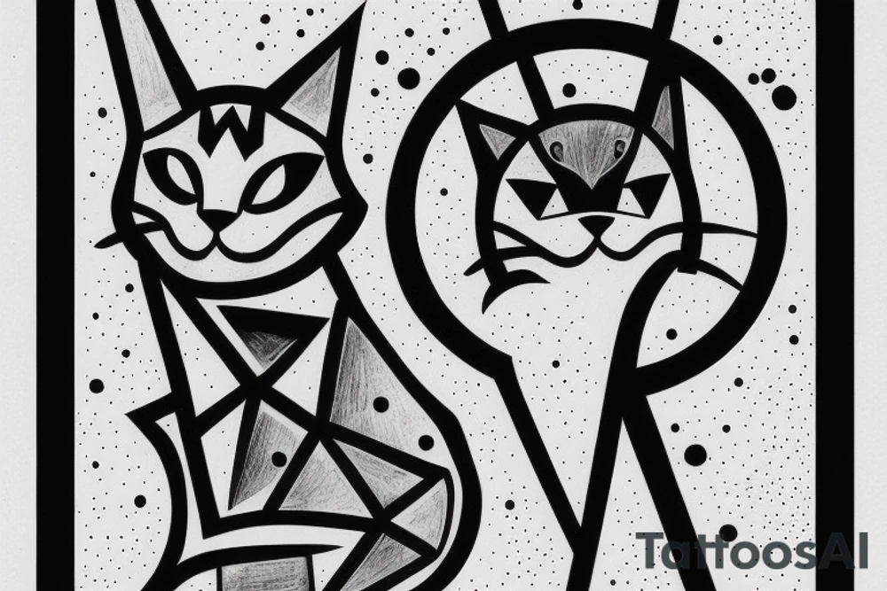Geometric abstraction with a cat without filling tattoo idea Geometric abstraction with a cat without filling tattoo idea