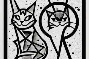Geometric abstraction with a cat without filling tattoo idea