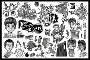 A boy with a dream on the background of the city of Barcelona tattoo idea