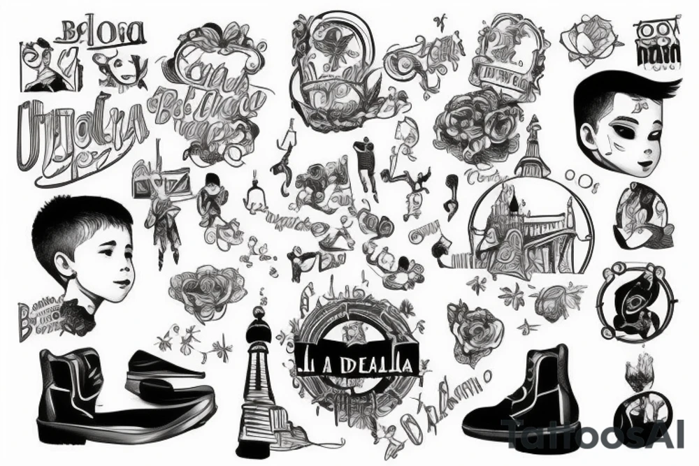 A boy with a dream on the background of the city of Barcelona tattoo idea