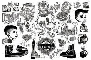 A boy with a dream on the background of the city of Barcelona tattoo idea