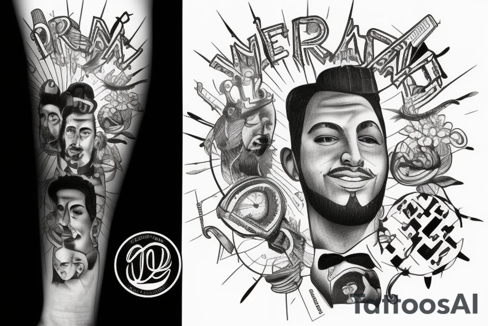 A man with a dream on the background of the city of Barcelona tattoo idea