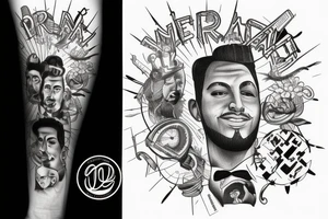 A man with a dream on the background of the city of Barcelona tattoo idea