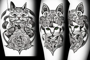 cat  wit bones and die tattoo idea