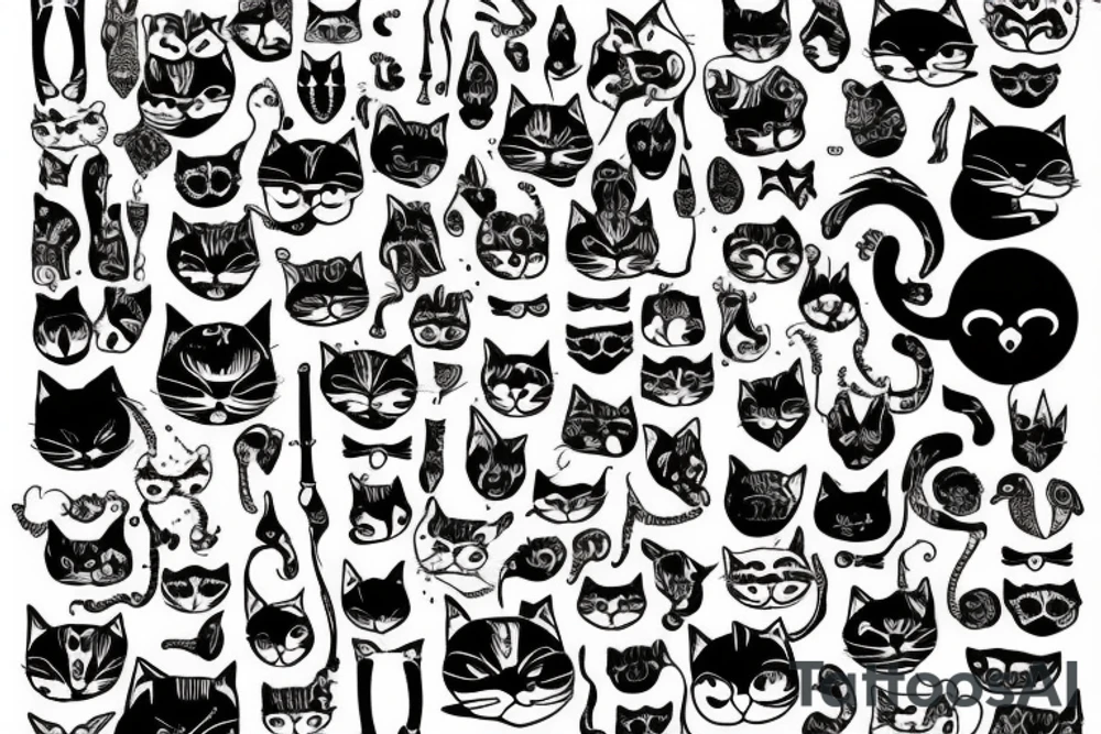 cat  wit bones and die tattoo idea
