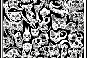 cat with bones and die tattoo idea