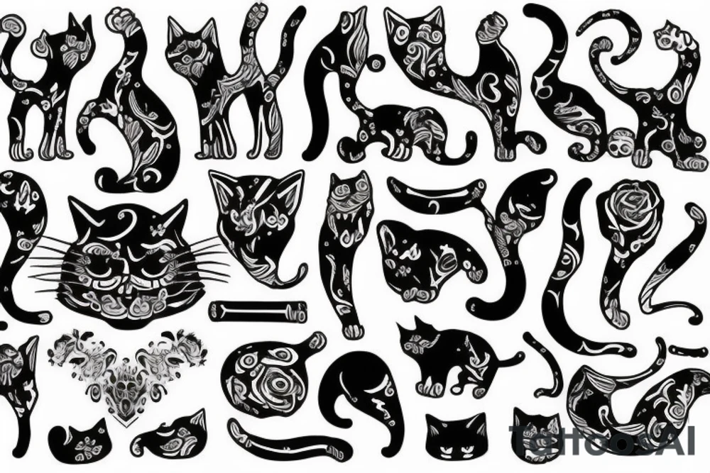 cat with bones and die tattoo idea