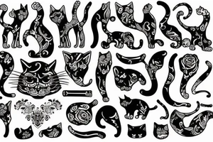 cat with bones and die tattoo idea