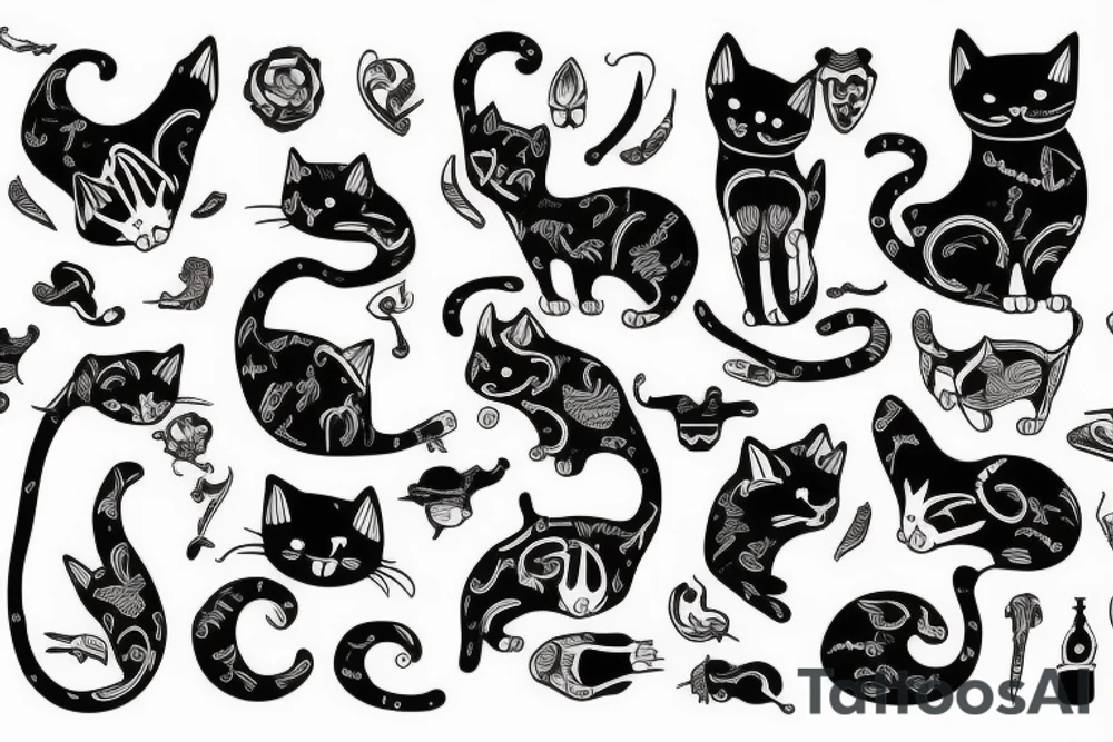 cat with bones tattoo idea