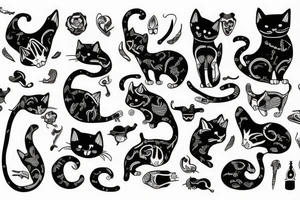 cat with bones tattoo idea