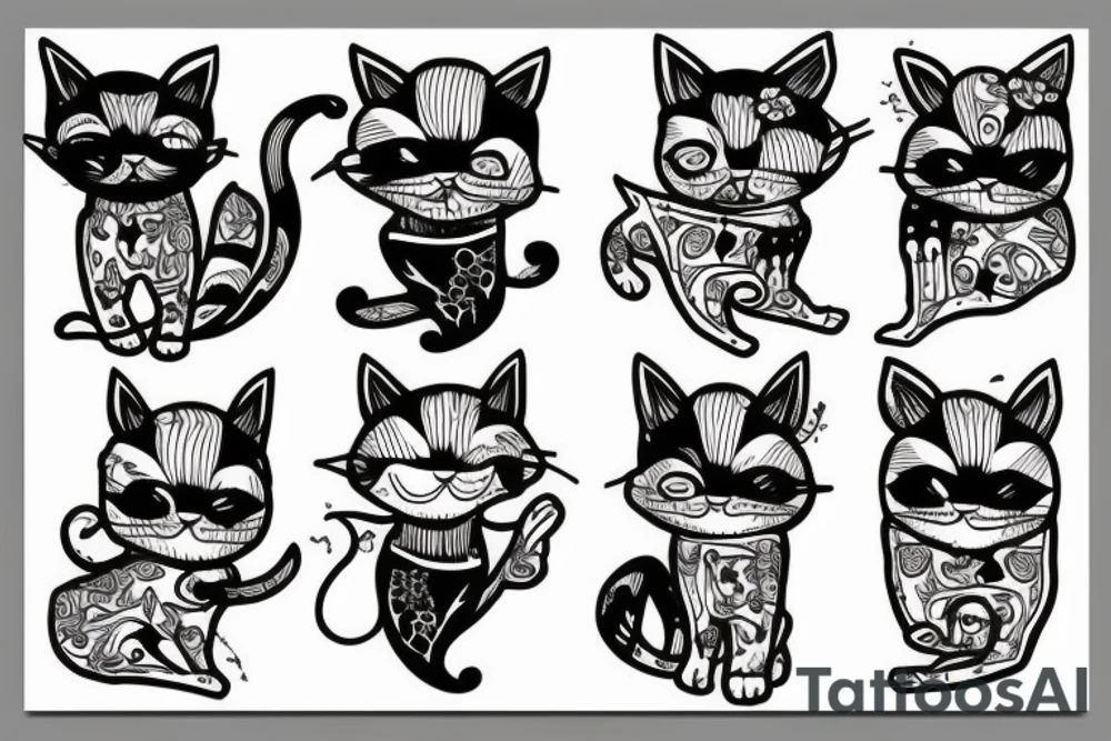 cat with bones tattoo idea