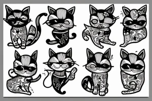 cat with bones tattoo idea