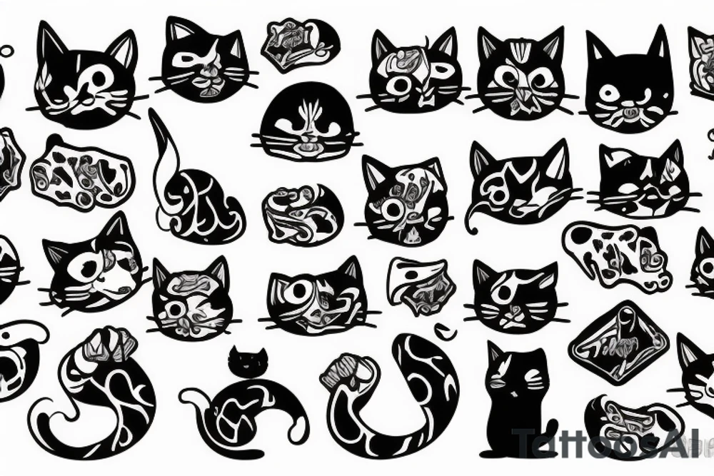 cat with bones tattoo idea