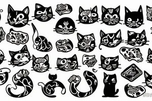cat with bones tattoo idea