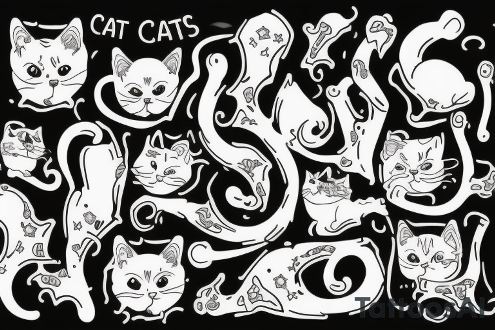 cat with bones tattoo idea
