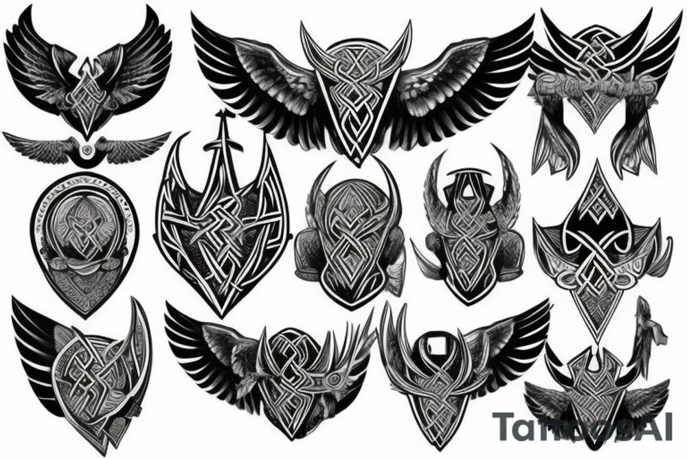 valkyrie viking wings on helmet blue eyes tattoo idea