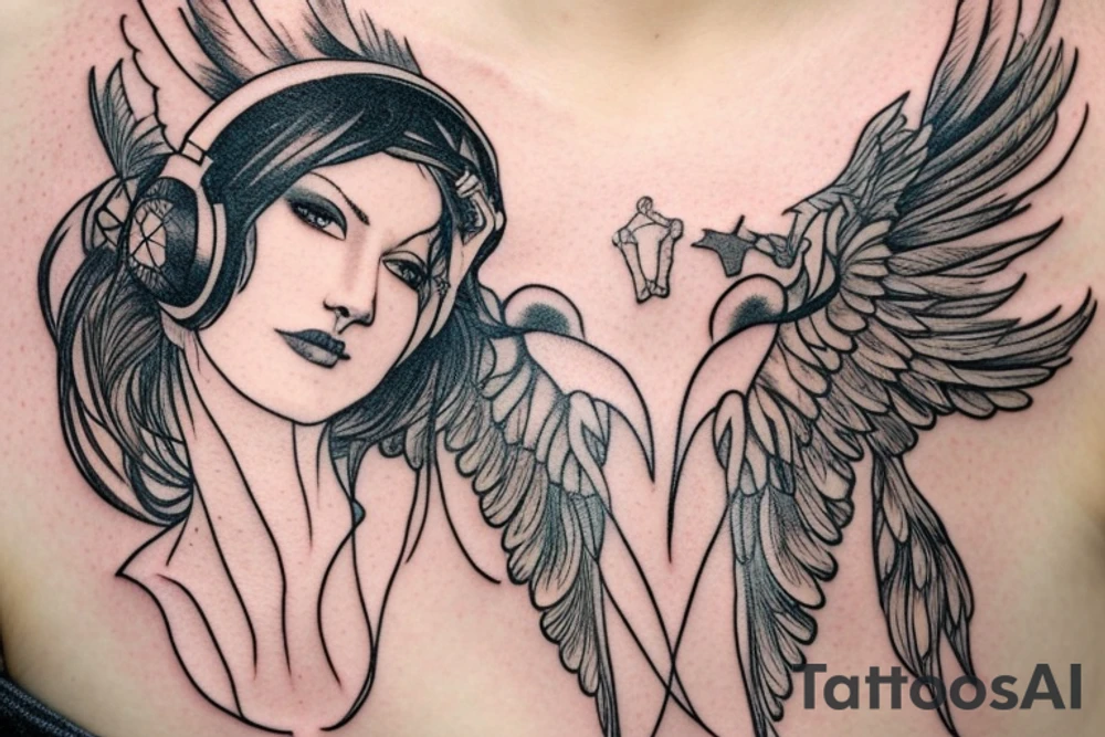 girl in helmet with wings on it tattoo idea