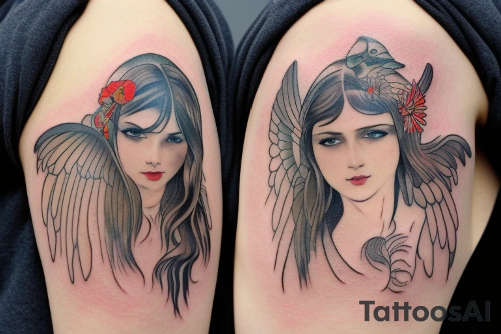 girl in helmet with wings on it tattoo idea