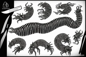 centipede with eyes, covering a knife tattoo idea