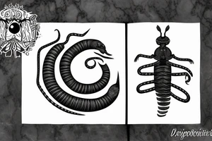 centipede with eyes, covering a knife tattoo idea