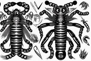 a scolopendra with eyes all over its body, wrapped around a knife tattoo idea