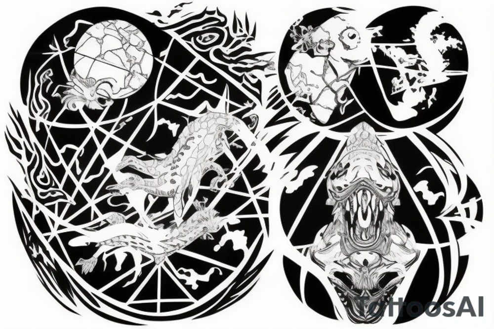 A majestic draron holding the earth in his maw tattoo idea