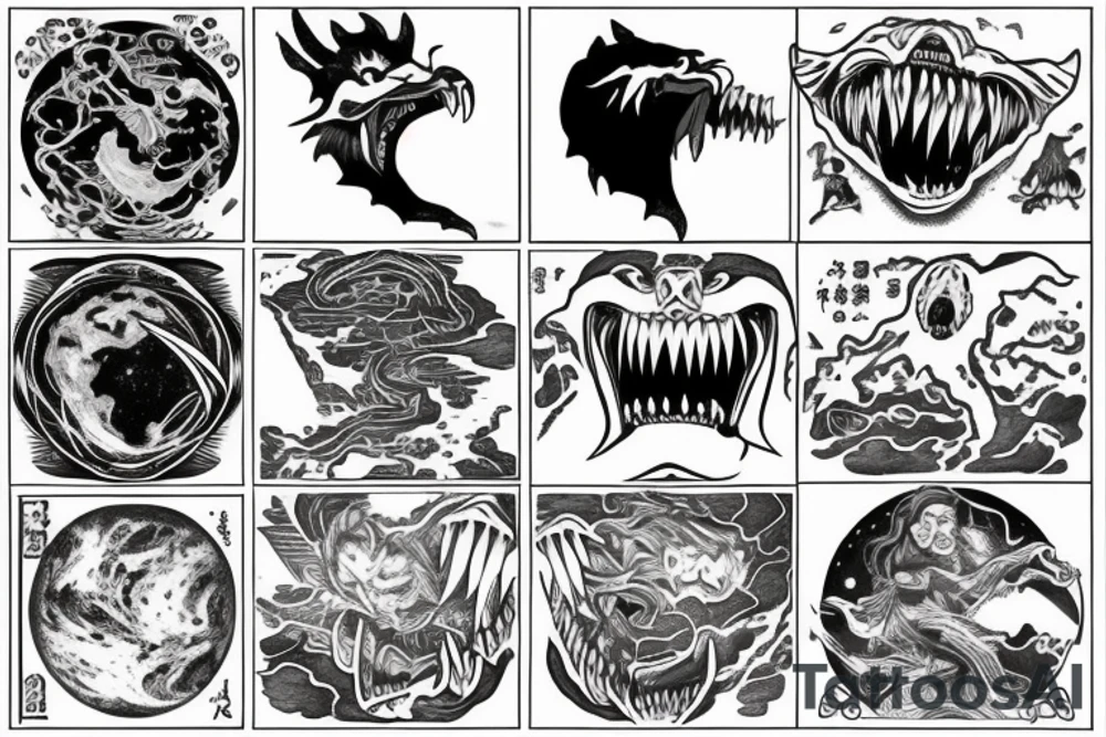 A majestic draron holding the earth in his maw tattoo idea