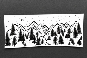 Modern Mountain range with trees, snow and a sky line tattoo idea