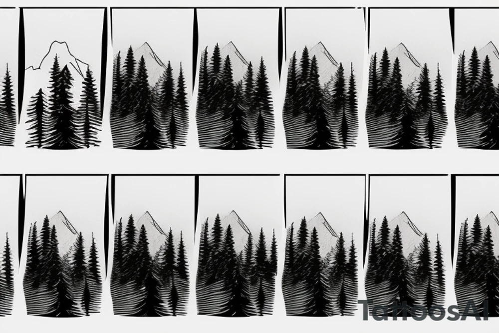 Modern Mountain range with trees, snow and a sky line tattoo idea Modern Mountain range with trees, snow and a sky line tattoo idea