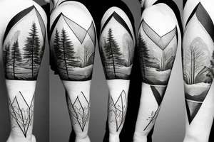 Modern Mountain range with trees, snow and a sky line tattoo idea