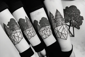 Modern Mountain range with trees, snow and a sky line tattoo idea