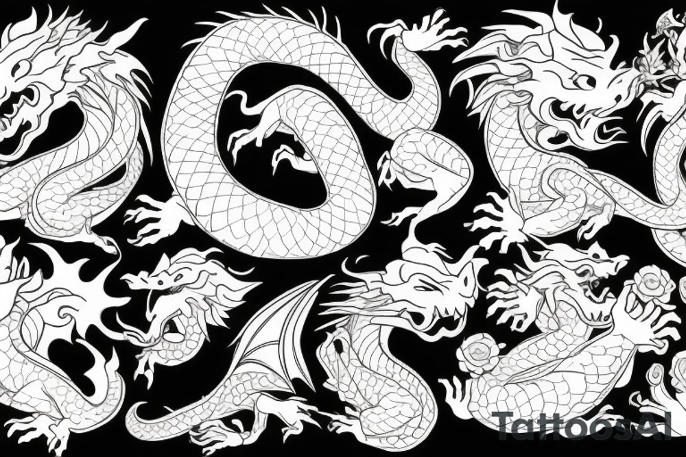 Dragon in the flowers on the sky tattoo idea