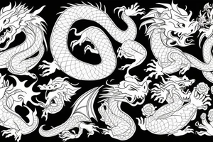 Dragon in the flowers on the sky tattoo idea