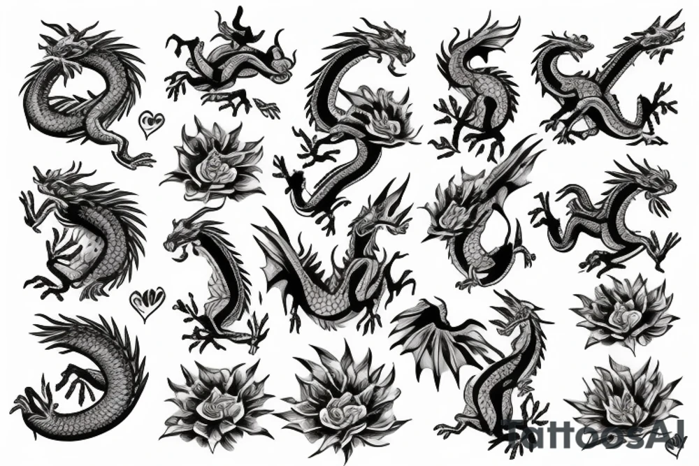 Dragon in the flowers on the sky tattoo idea