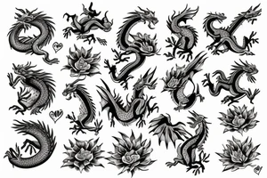 Dragon in the flowers on the sky tattoo idea