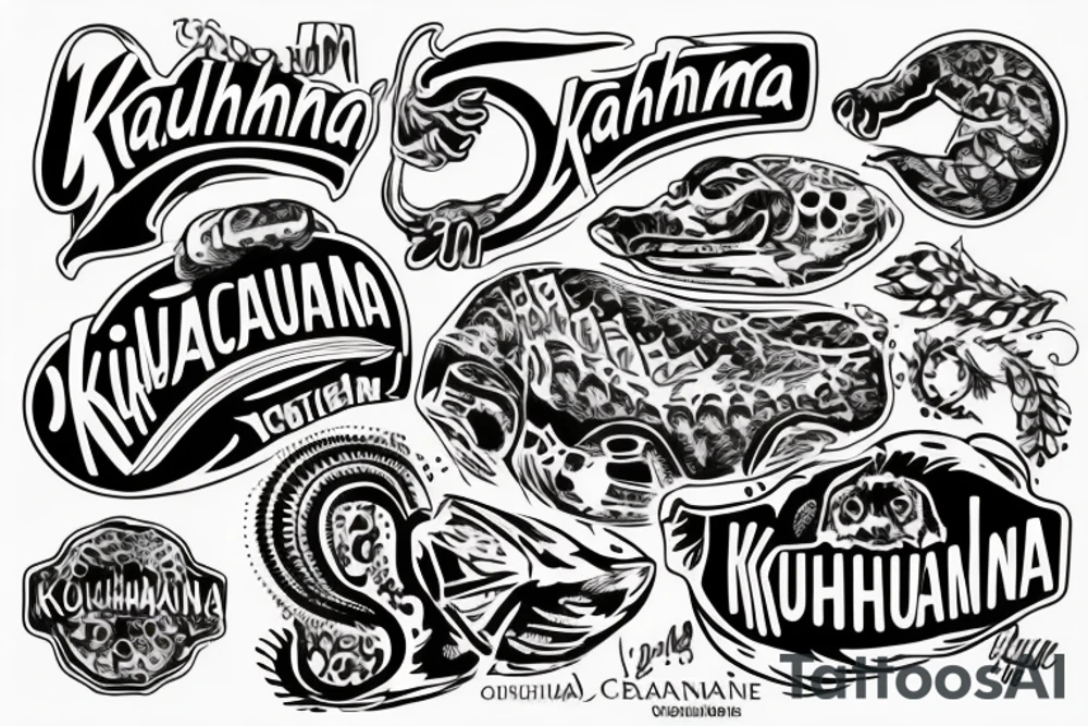 Гавайская красавица и слово Kahuna tattoo idea