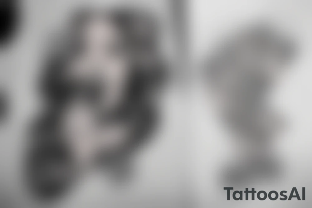 the lip of a beautiful woman's mouth biting on a roll of dollars, two ace cards are below her chin, city skyscrapers behind tattoo idea